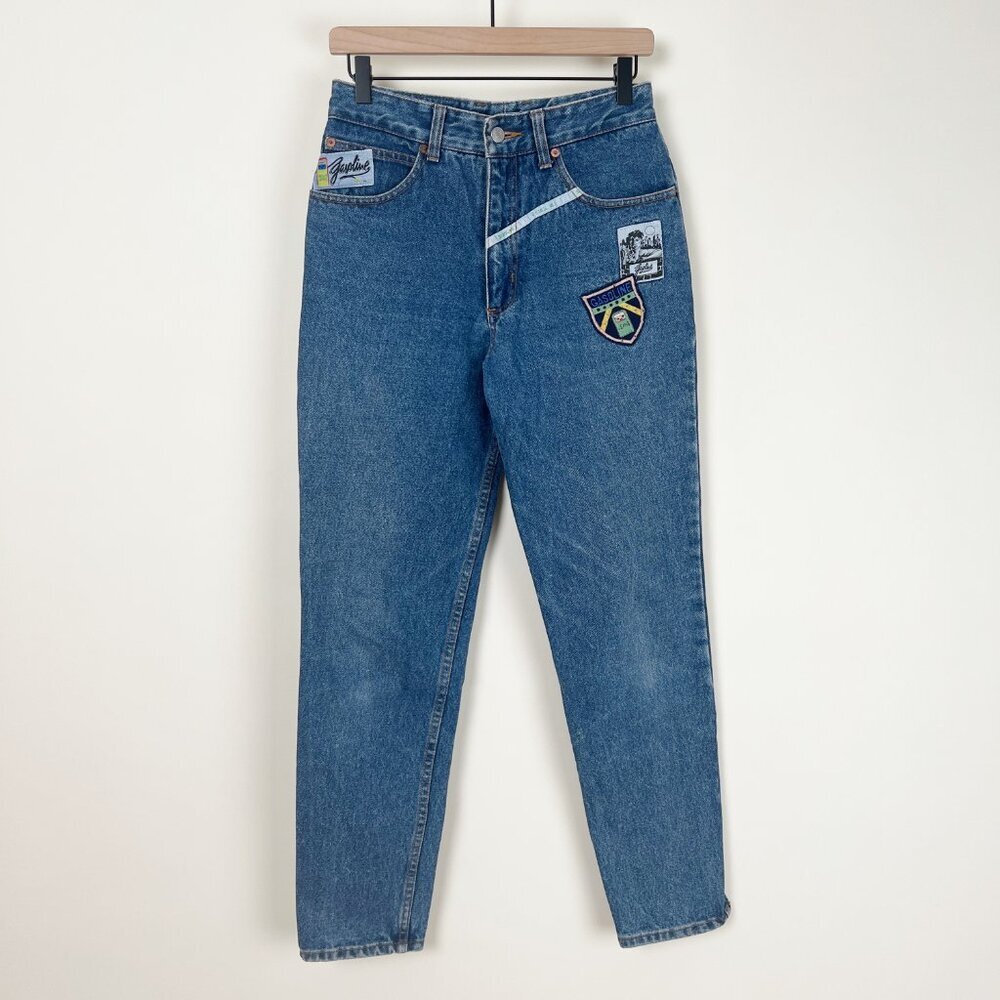 Rare Vintage Gasoline 100% Cotton Rigid Slim Tapered High Rise Patch Denim Jeans